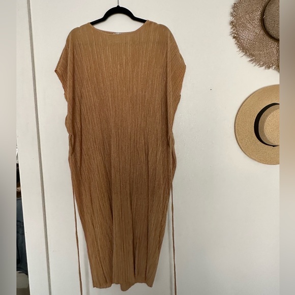 Authentic Zara Pleated Kaftan Tunic Dress in Gold - Picture 2 of 5